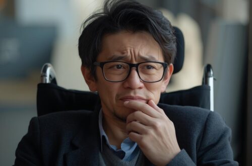 a disabled person looking concerned