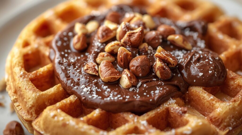 vegan cholate and hazelnut spread on a vegan waffles
