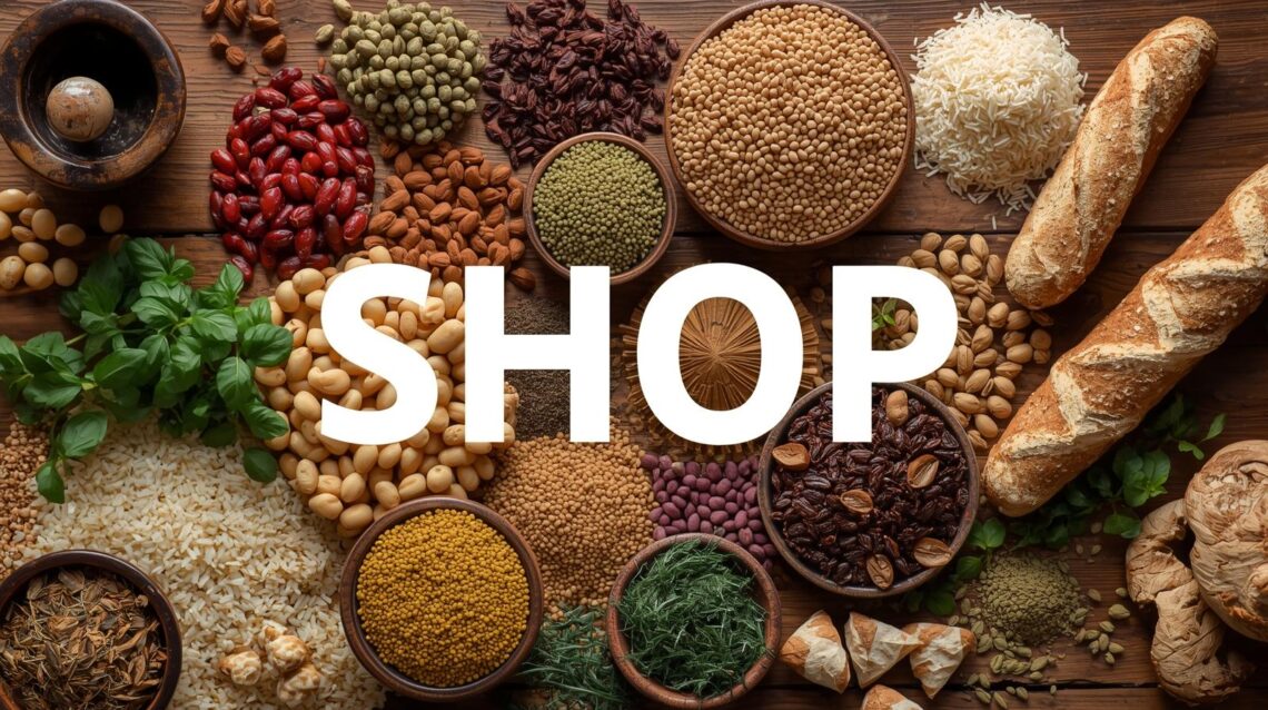 Work SHOP In Capitals An Dlaid Over A Pictrure That Shows A Mix Of Dried Foods Including Beans Rice Fresh Herbs Spices Breads Laid Out On A Table. Mix In Some Generic Food Appliences 1 1140x638