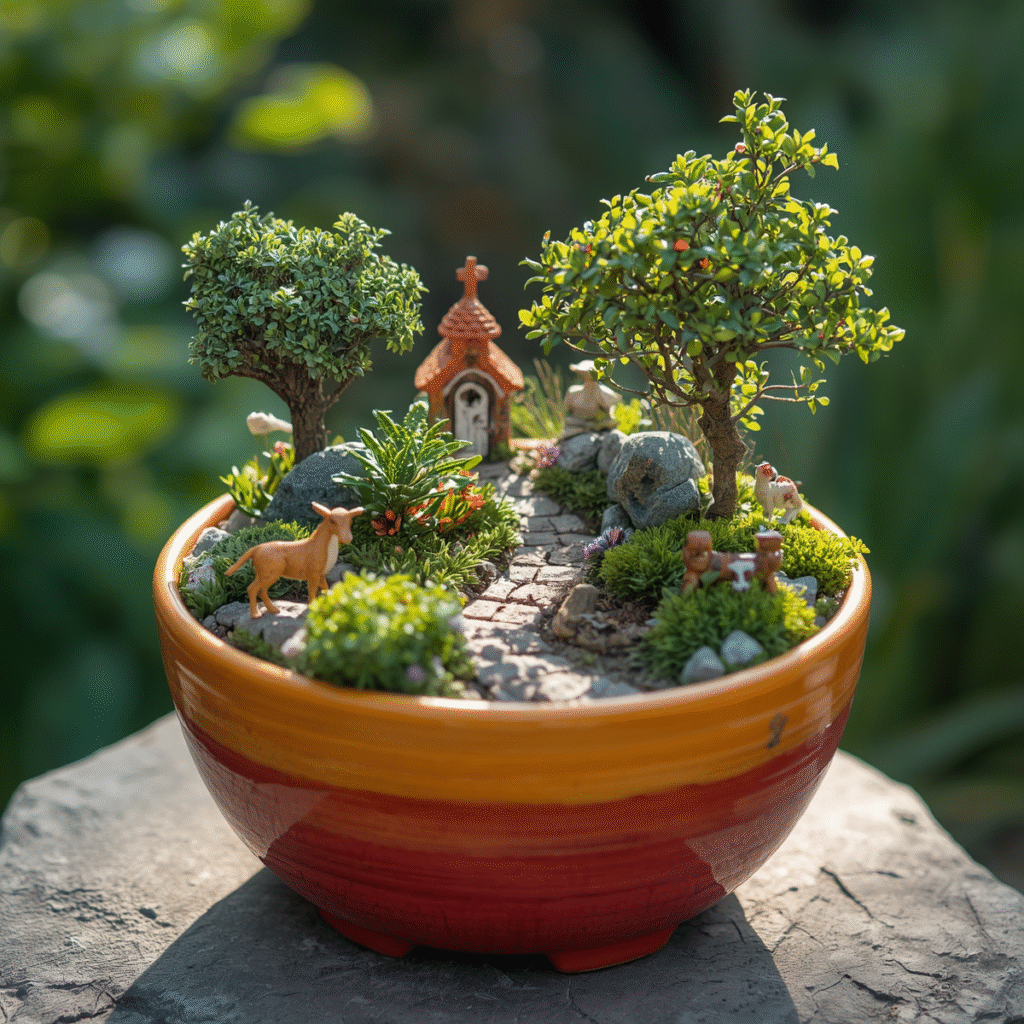 Relaxing Pastimes: Five Creative Ways to Unwind and Reconnect minature garden created in a plant pot with a path